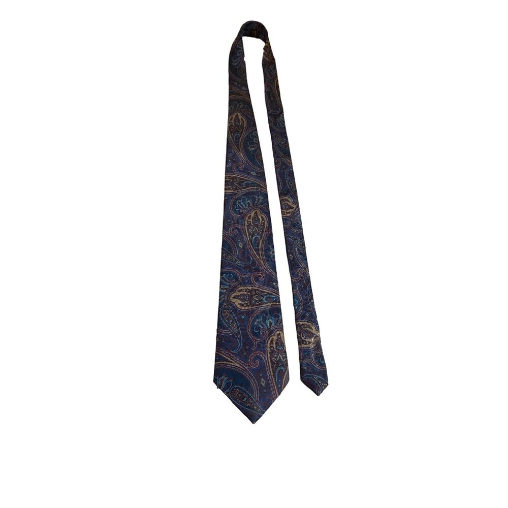 Robert Alan Mens Necktie Paisley Silk Tie Blue Burgundy Vintage Classic Dad Gift